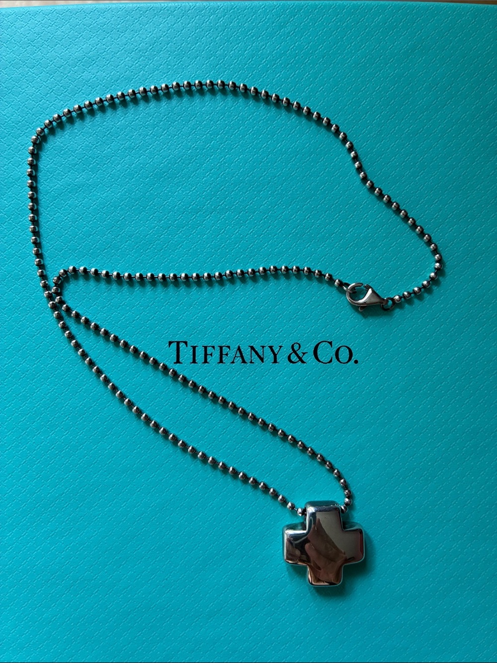 Tiffany & Co Roman Cross Sterling Silver 925 Necklace w Ball Chain! 16"